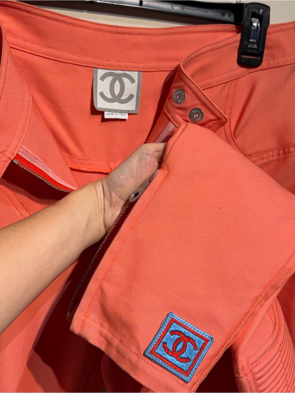 VERY RARE Chanel Vintage Identification Coral Zip Pants with Embroidered Logo